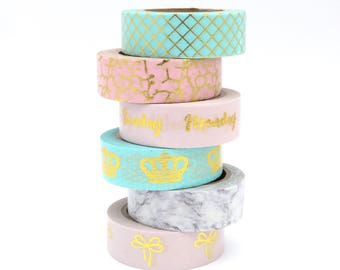 Gold Foil Flower and Rabbit Washi Tape in Mexican Tenango Pattern Red and Pink Floral Masking Tape Japanese Stationery