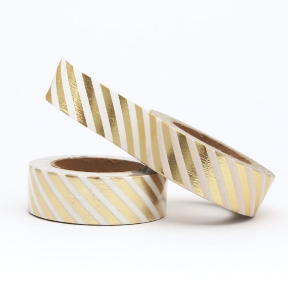 Washi Tape Gold Yellow Foil Metallic Candy Stripes 15mm x 10m