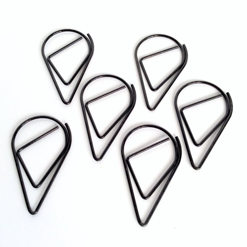 Paper Clips Planner Accessories Black Teardrop Page Marker X 6 Etsy