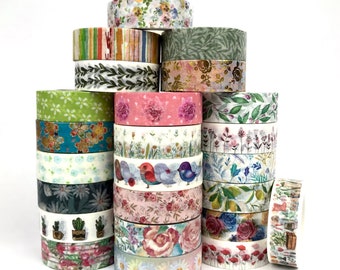 Floral Washi Tape Flowers Roses Blossoms Blooms Botanical Leaves Birds for Planners and Paper Craft