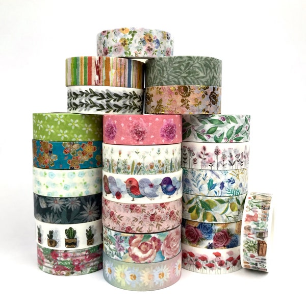 Floral Washi Tape Flowers Roses Blossoms Blooms Botanical Leaves Birds for Planners and Paper Craft