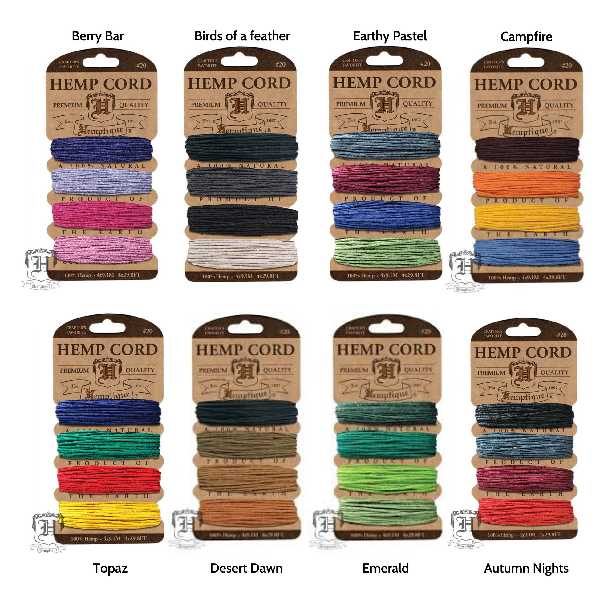 Hemptique Hemp Cord Macrame Twine Card of 4 Colours 