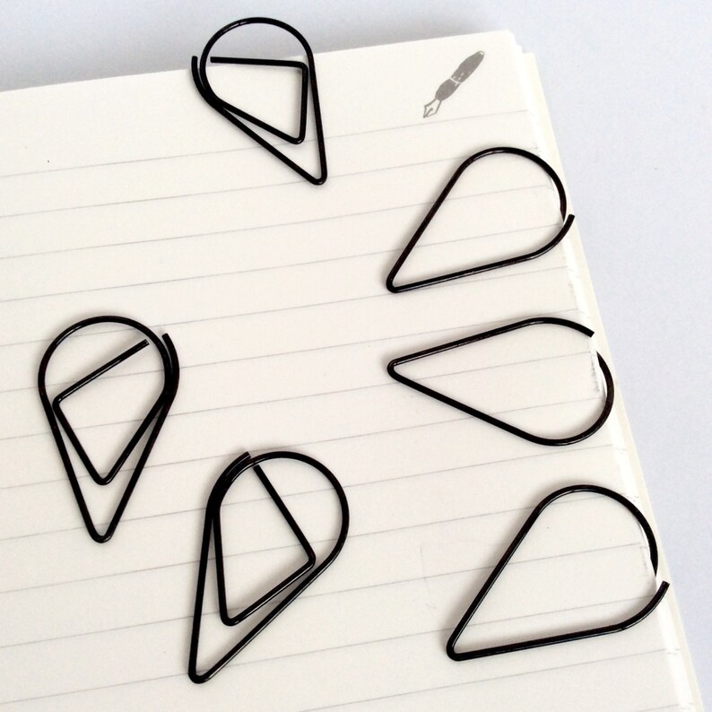 Paper Clips Planner Accessories Black Teardrop Page Marker X 6 Etsy