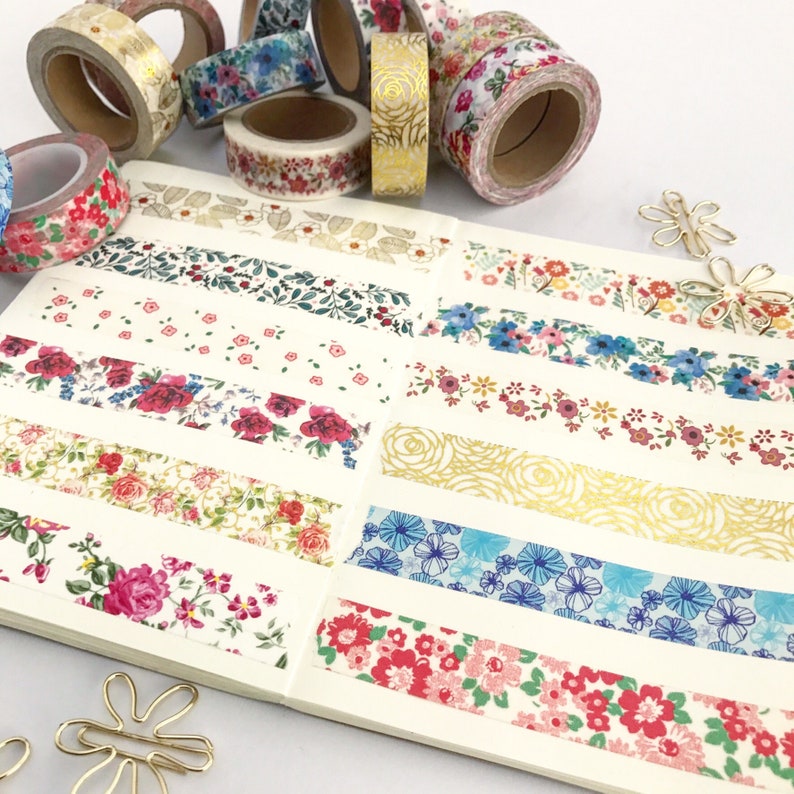 Floral Washi Tape Set Flowers Roses Mistletoe for Planners and Etsy