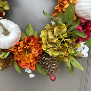 Fall Wreath with White Pumpkins, Farmhouse Fall Door Wreaths, Best Selling Wreath for Fall, Peony and Pumpkin Fall Wreath for Front Door image 3