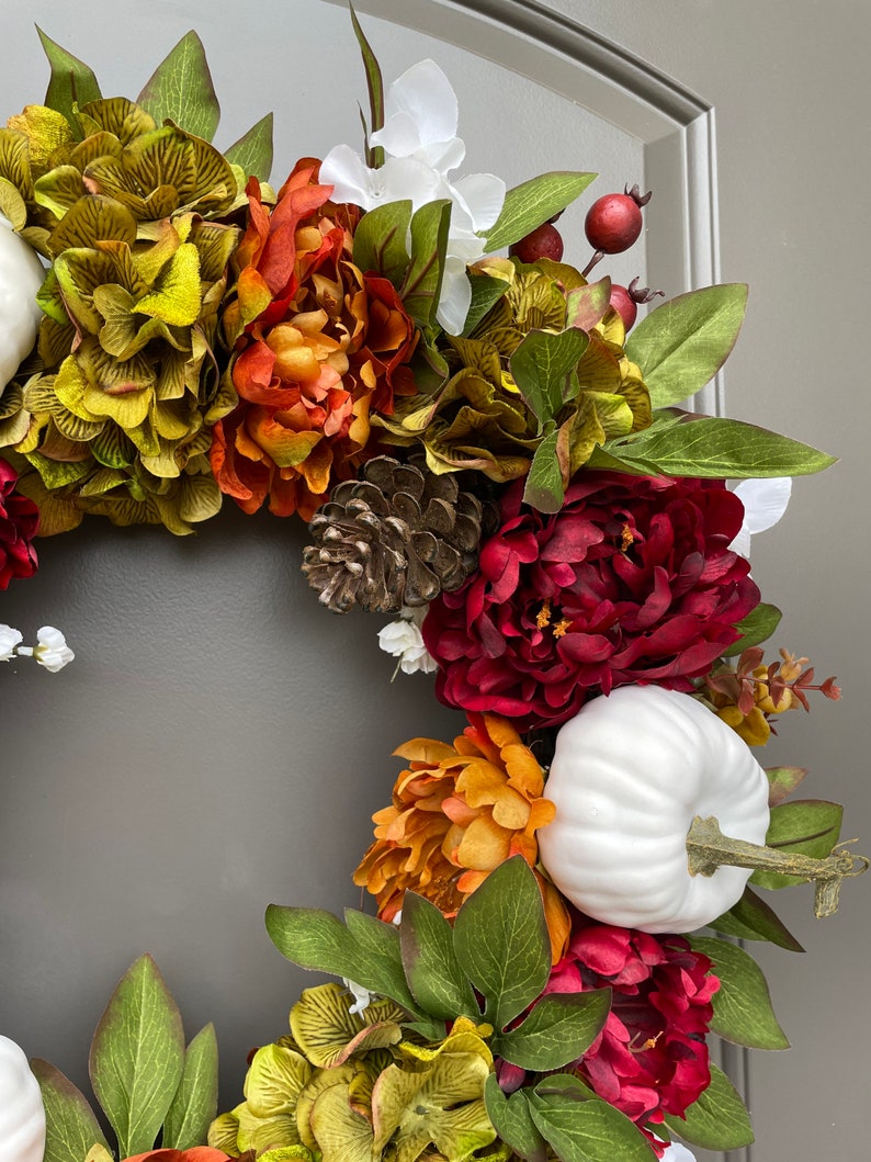 Fall Wreath with White Pumpkins, Farmhouse Fall Door Wreaths, Best Selling Wreath for Fall, Peony and Pumpkin Fall Wreath for Front Door afbeelding 4