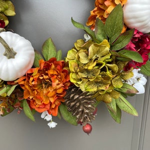 Fall Wreath with White Pumpkins, Farmhouse Fall Door Wreaths, Best Selling Wreath for Fall, Peony and Pumpkin Fall Wreath for Front Door image 3