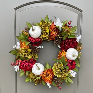 Fall Wreath with White Pumpkins, Farmhouse Fall Door Wreaths, Best Selling Wreath for Fall, Peony and Pumpkin Fall Wreath for Front Door image 6