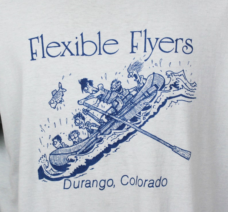 Vintage 80s 1980s Rafting Adventure Shirt Gray Durango Colorado Flexible Flyers White Water Extreme Outdoor Sports Tee T Shirt