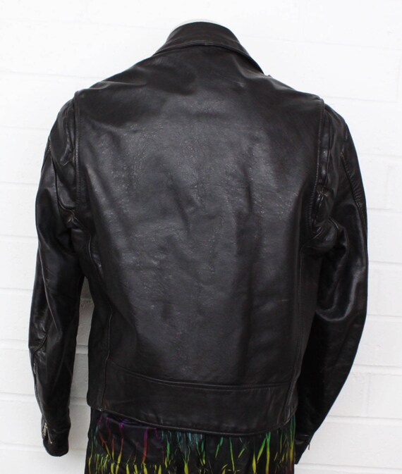 Vintage 80s Black Leather Jacket Excelled Zip Up Biker Size 42