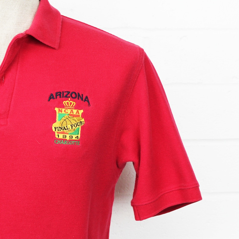 Vintage 90s University of Arizona Collared Polo Shirt Red Small 1997 Final Four College Basketball Button Shirt