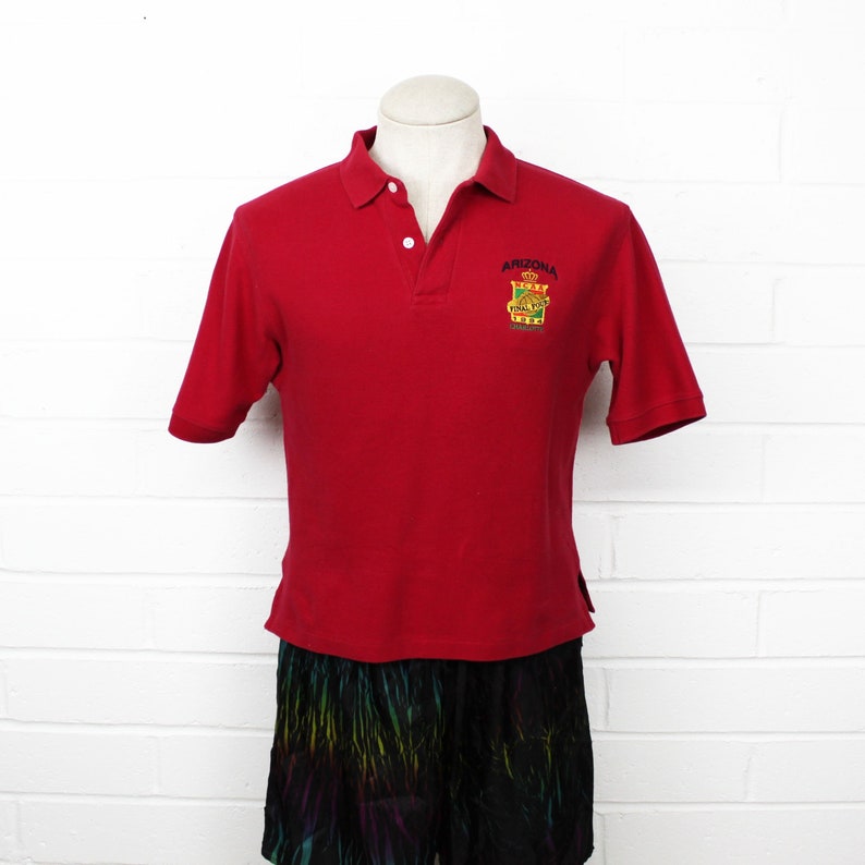 Vintage 90s University of Arizona Collared Polo Shirt Red Small 1997 Final Four College Basketball Button Shirt