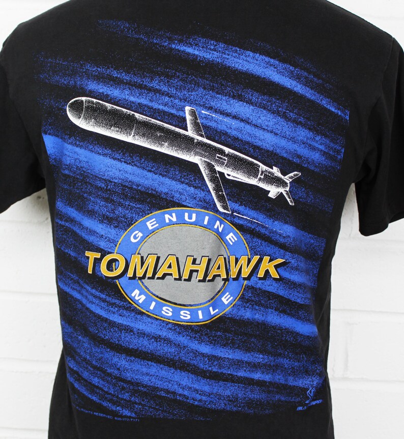 Vintage 90s Tomahawk Missile Shirt Black Medium High Def Military Weapons Engineer Tee T Shirt