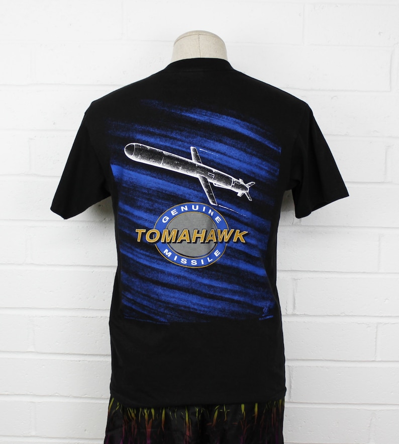 Vintage 90s Tomahawk Missile Shirt Black Medium High Def Military Weapons Engineer Tee T Shirt