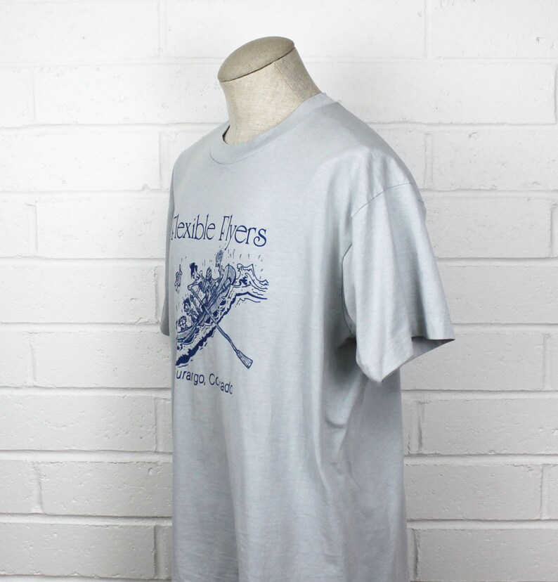 Vintage 80s 1980s Rafting Adventure Shirt Gray Durango Colorado Flexible Flyers White Water Extreme Outdoor Sports Tee T Shirt