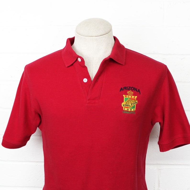 Vintage 90s University of Arizona Collared Polo Shirt Red Small 1997 Final Four College Basketball Button Shirt