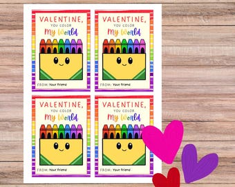 School Valentines for Kids | Heart Day Cards | Crayon Color My World (Digital Download)