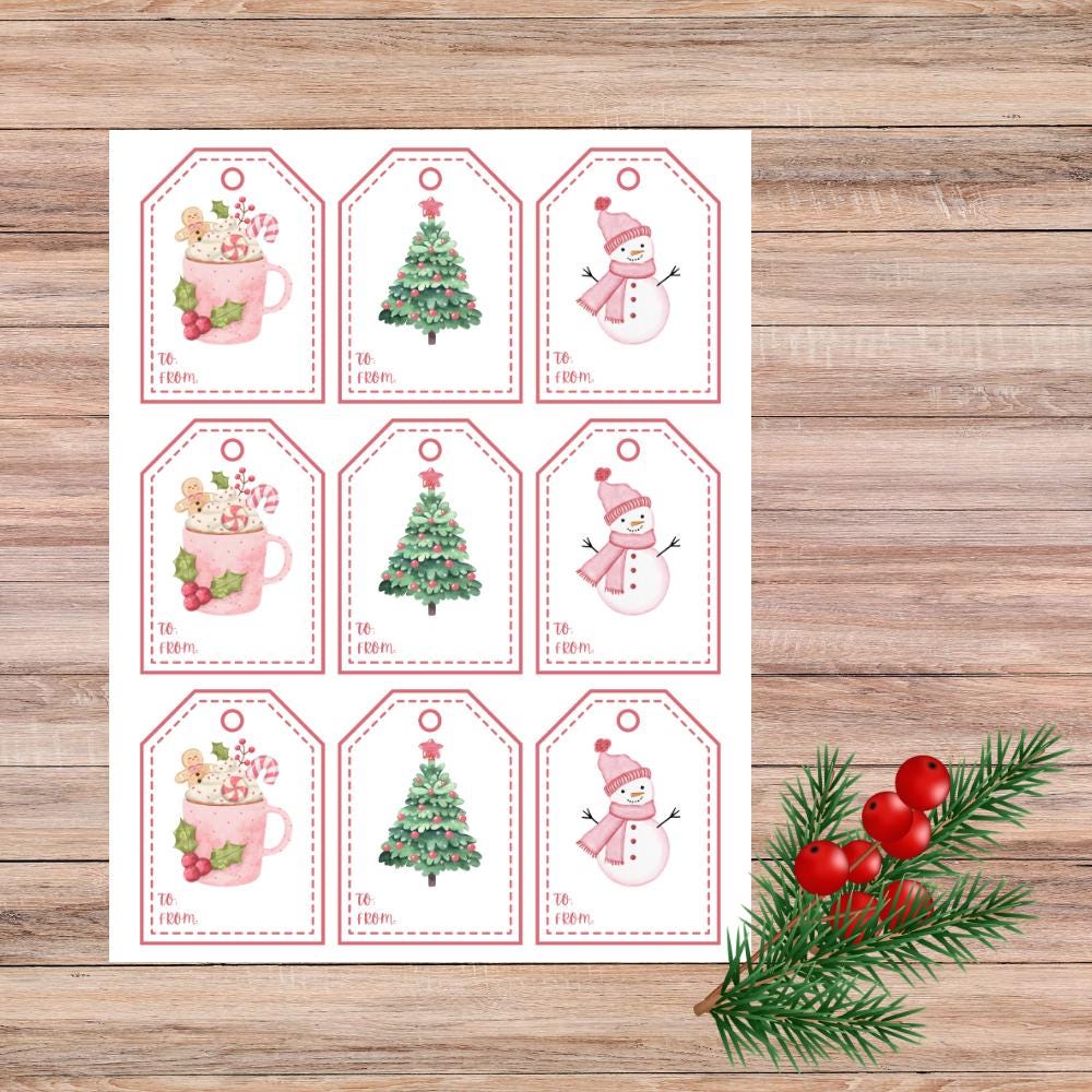 Pink Christmas Gift Tags | Watercolor Holiday Present Labels (digital ...