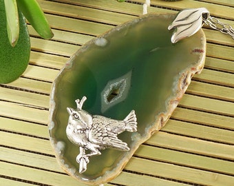 #7165 Necklace Branch with Acorn no.2 green-black agate