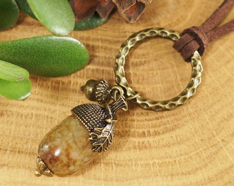 #7165 Necklace Branch with Acorn no.2 green-black agate