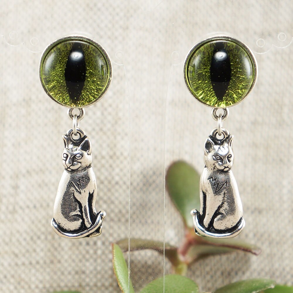 Sterling Silver Cat's Eye Amulet Charm Earrings