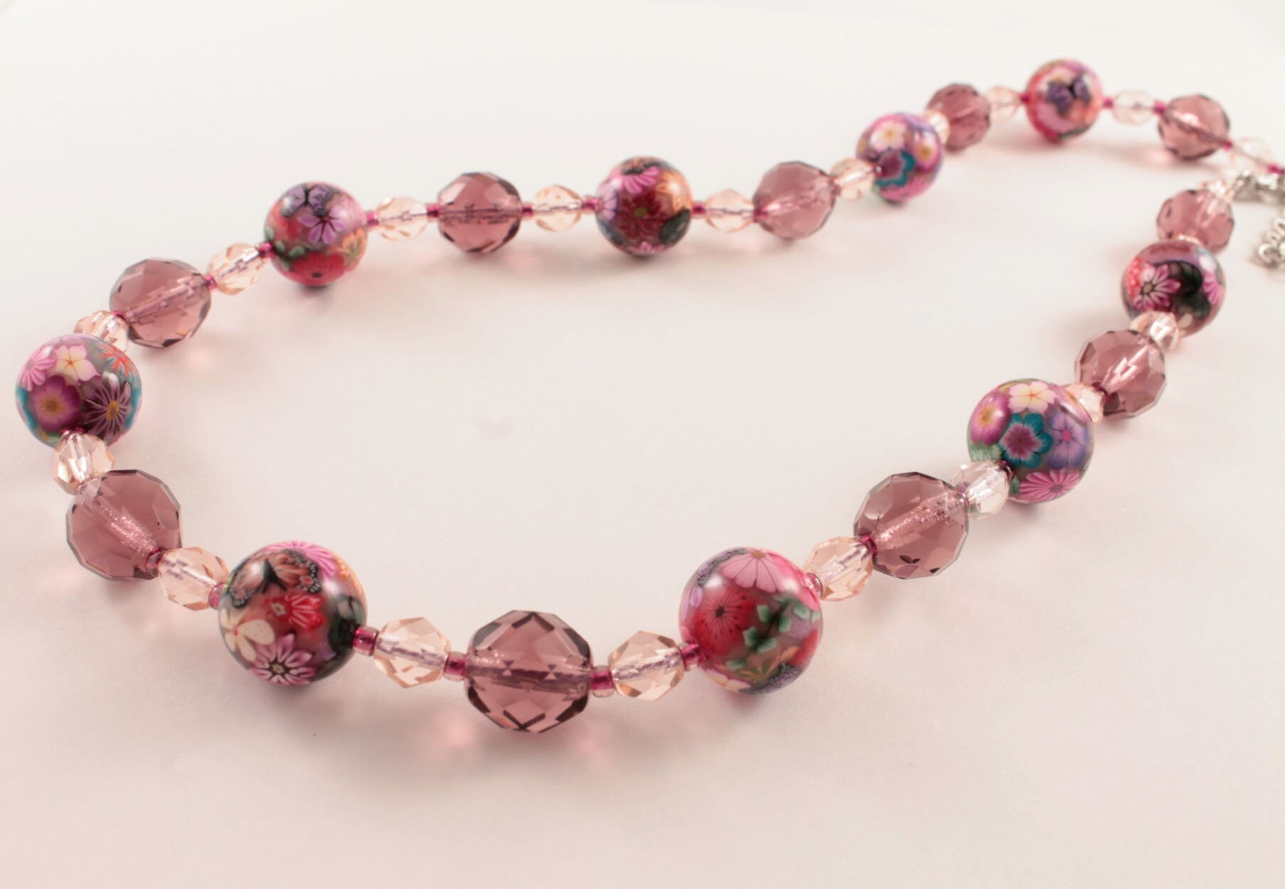 Pink Flower Necklace Dusty Rose Necklace Beaded Powder Etsy