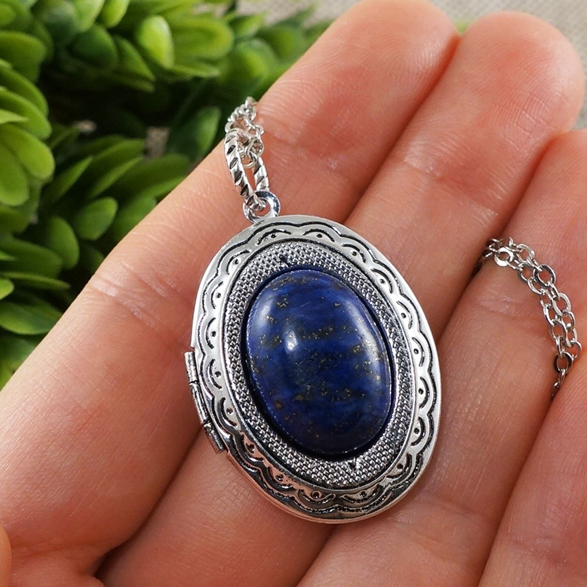 Lapis Lazuli Locket Necklace Ultramarine Dark Navy Blue Etsy