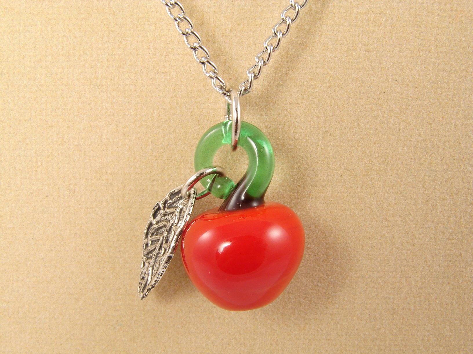 Red Apple Jewelry Set Earrings and Pendant Necklace Lampwork Etsy