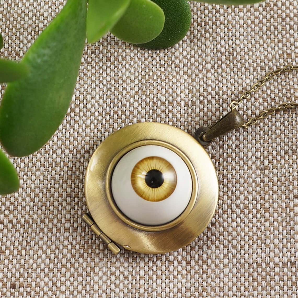 Evil Eye Locket Necklace Golden Human Eye Charm Amulet Round Etsy