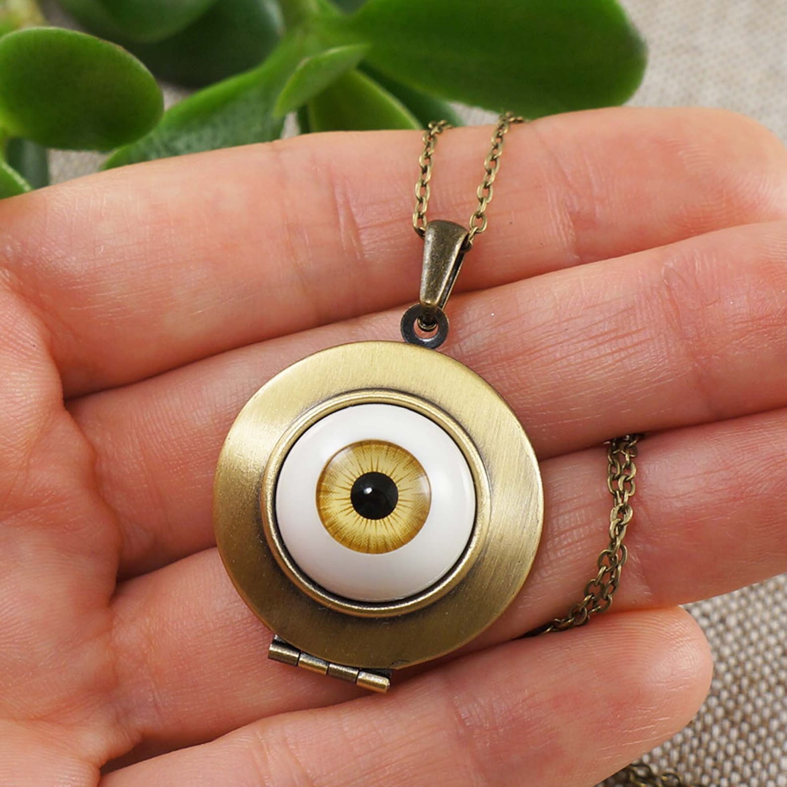Evil Eye Locket Necklace Golden Human Eye Charm Amulet Round Etsy
