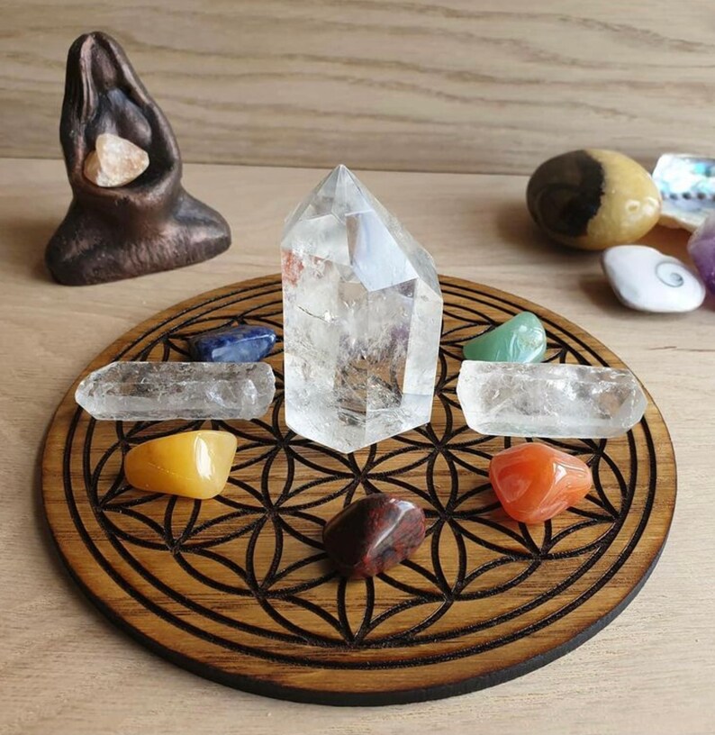 Beautiful Wooden Crystal Grid Oak Veneer Flower of Life Etsy