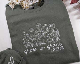 Embroidered Wildflower Crewneck Sweatshirt: Christian Gift