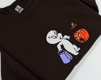 Embroidered Halloween Pumpkin Sweatshirt: Gildan 18000 Heavyweight Blend