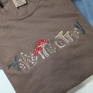 Embroidered Mushroom Tshirt- Comfort Colors Tshirt - Womens Oversized Stitched Shirt -Cottage Core Embroidery T-shirt