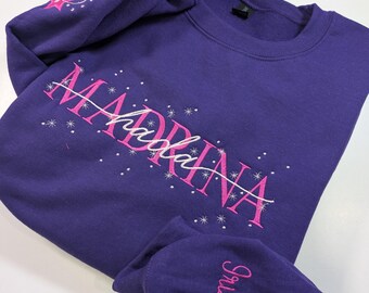 Personalized Madrina Embroidered Crewneck Sweatshirt, Custom Name Sleeve Gift