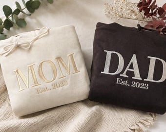 Custom Embroidered Mama Dad Sweatshirt, Matching Couple Hoodie (Est. 2023)