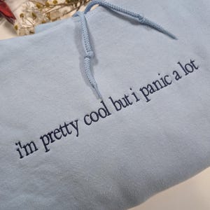 I am cool but I panic alot embroidered sweatshirt, Dry Tears Here sweatshirt, Sad Girl. Basic Girl, Emotional, Anxiety Sweater