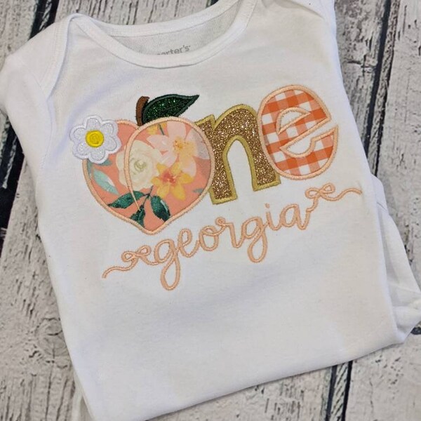 Embroidered Girl Peach birthday shirt, Peach birthday outfit, girl birthday shirt