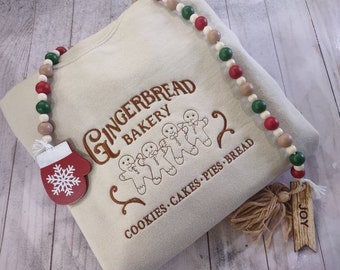 Embroidered Gingerbread Christmas Sweatshirt, Gingerbread Crewneck, Christmas Cookies Pullover, Winter Sweatshirt
