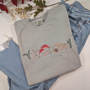 Embroidered Mushroom Tshirt- Comfort Colors Tshirt - Womens Oversized Stitched Shirt -Cottage Core Embroidery T-shirt