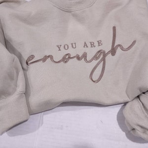 You Are Enough Embroidered Sweatshirt, Embroidered Cuff Sweatshirt, Heart Sweatshirt  Christian Sweatshirt,Embroidered