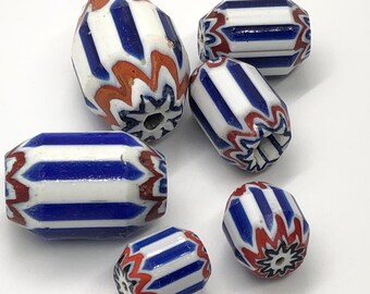 Venetian Red White and Blue Chevron Beads 6 Layers Striped African Trade Bead Replica Large Medium and Small Sold Separately