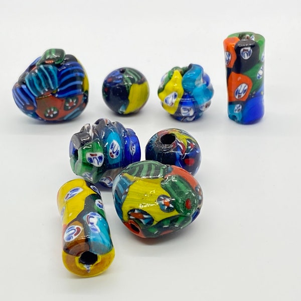 Vintage Indian Millefiori Glass Trade Beads Face Beads LARGE African Trade Beads