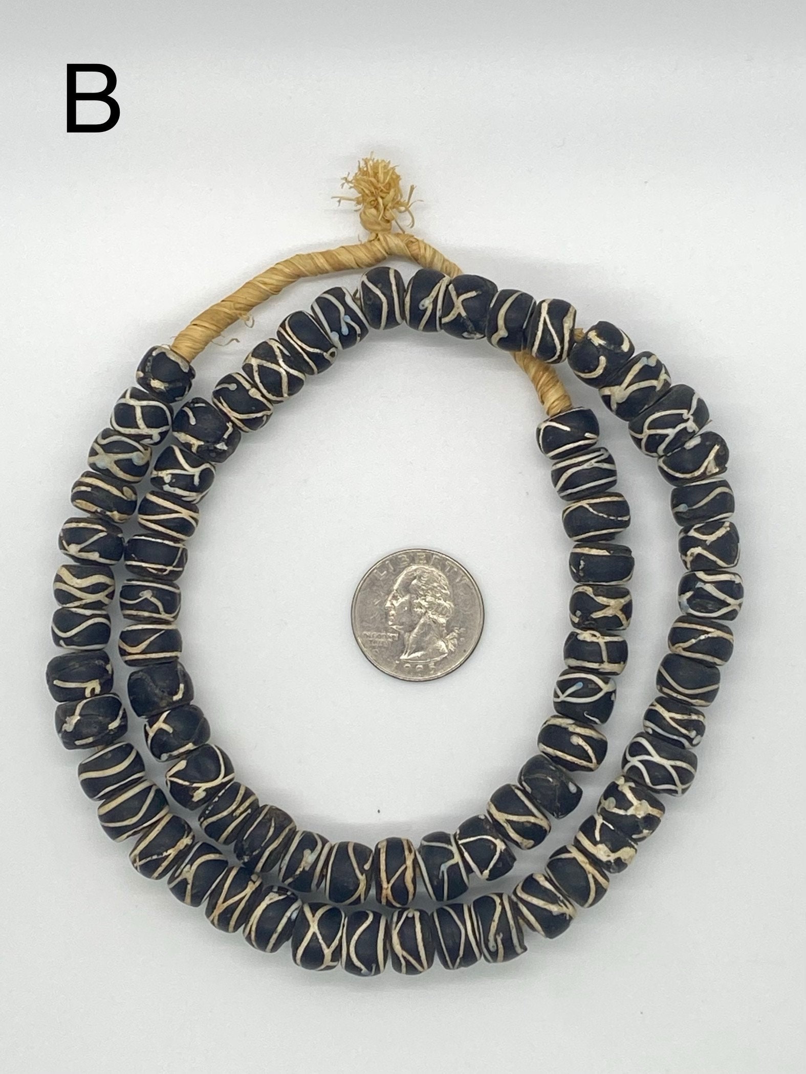 Antique Venetian Black and White Rattle Snake African Trade Bead Strand ...