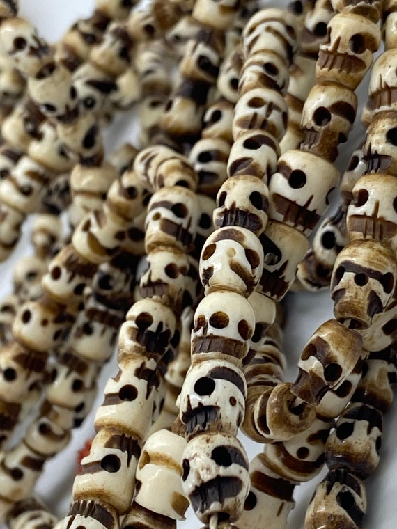 Hand Carved Cow Bone Skulls Strand Mala Tibet and Nepal Prayer Meditation Buddhist 96cm 38" Strand Praying Beads