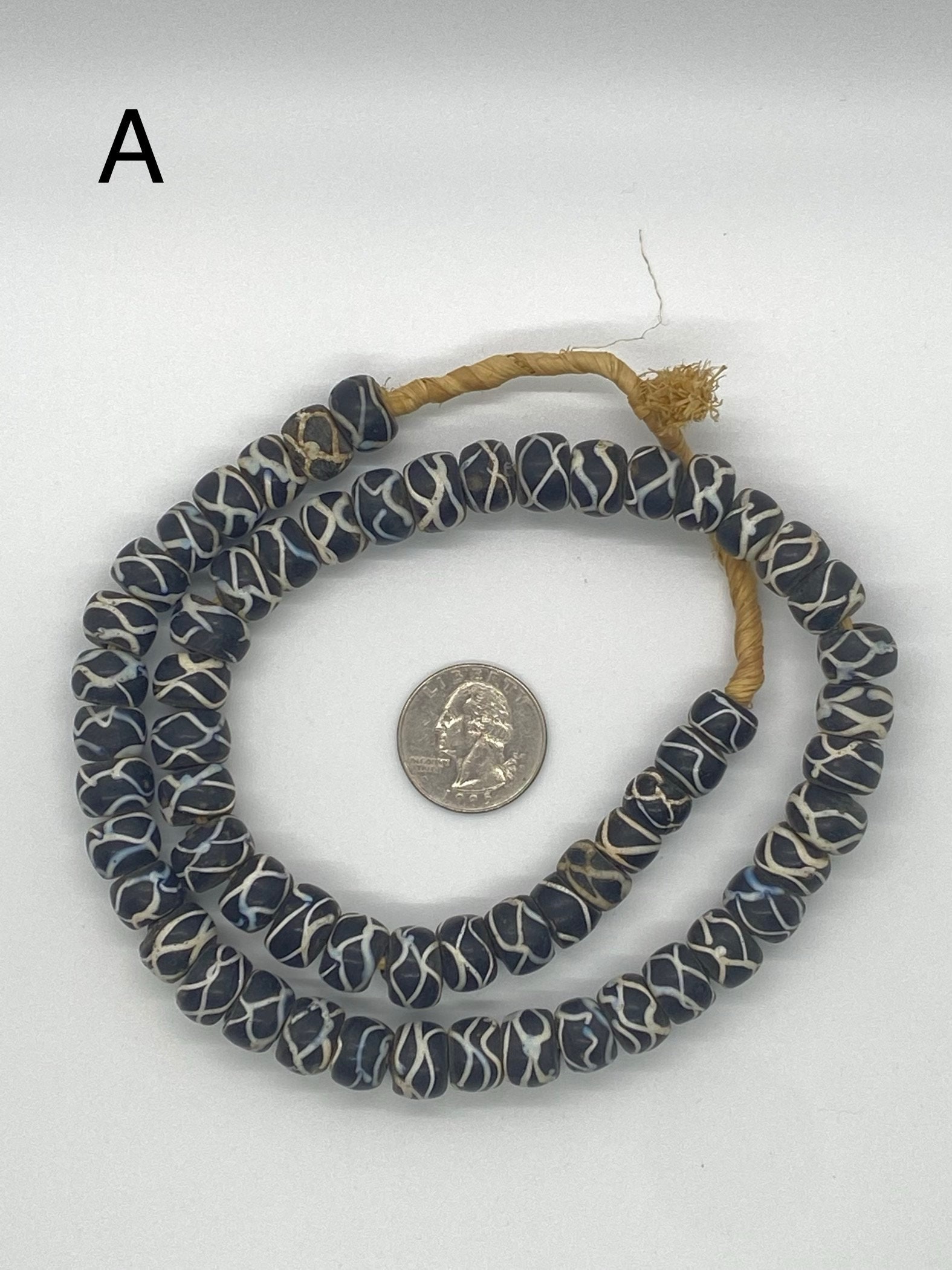 Antique Venetian Black and White Rattle Snake African Trade Bead Strand ...