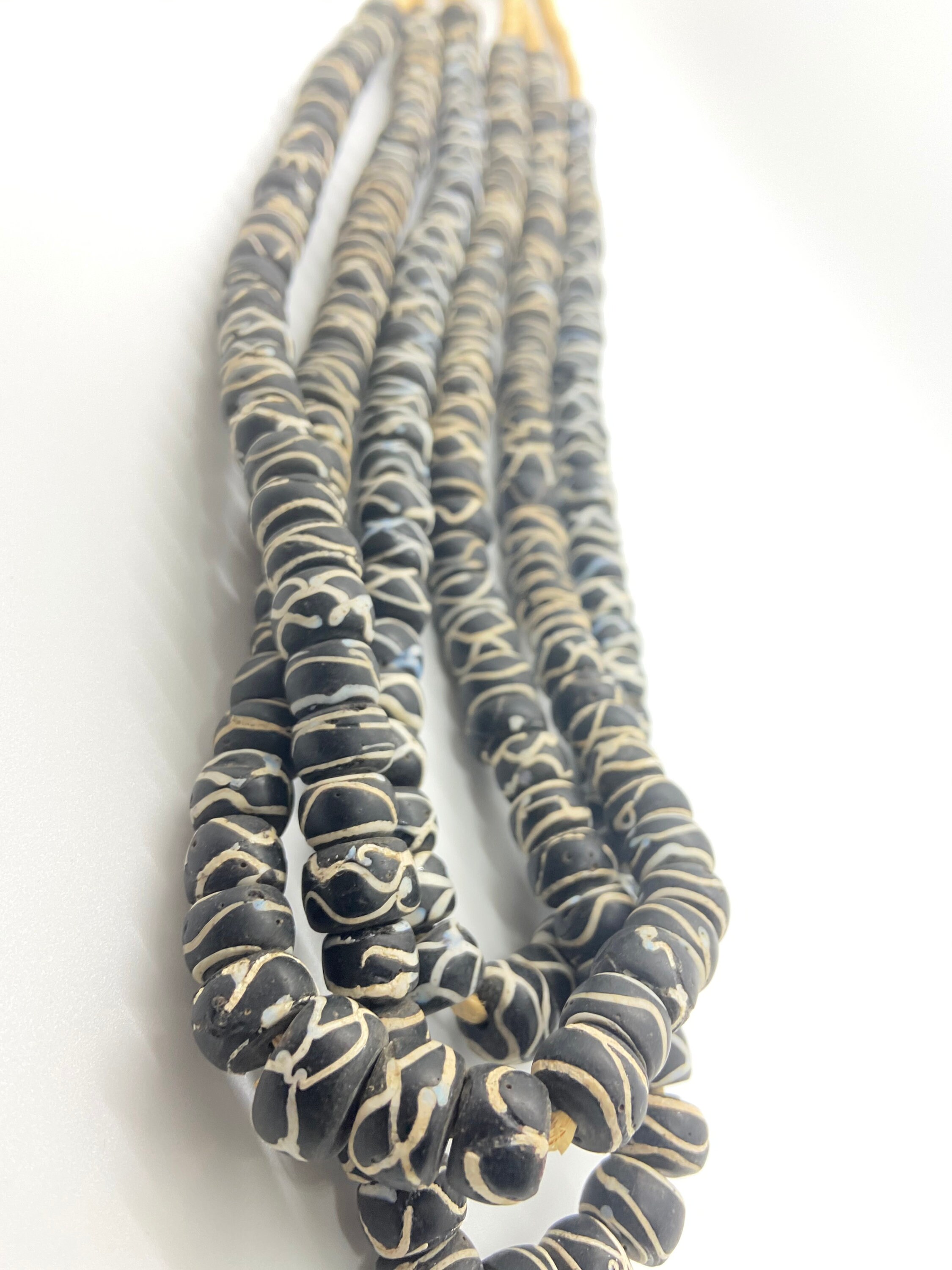 Antique Venetian Black and White Rattle Snake African Trade Bead Strand ...