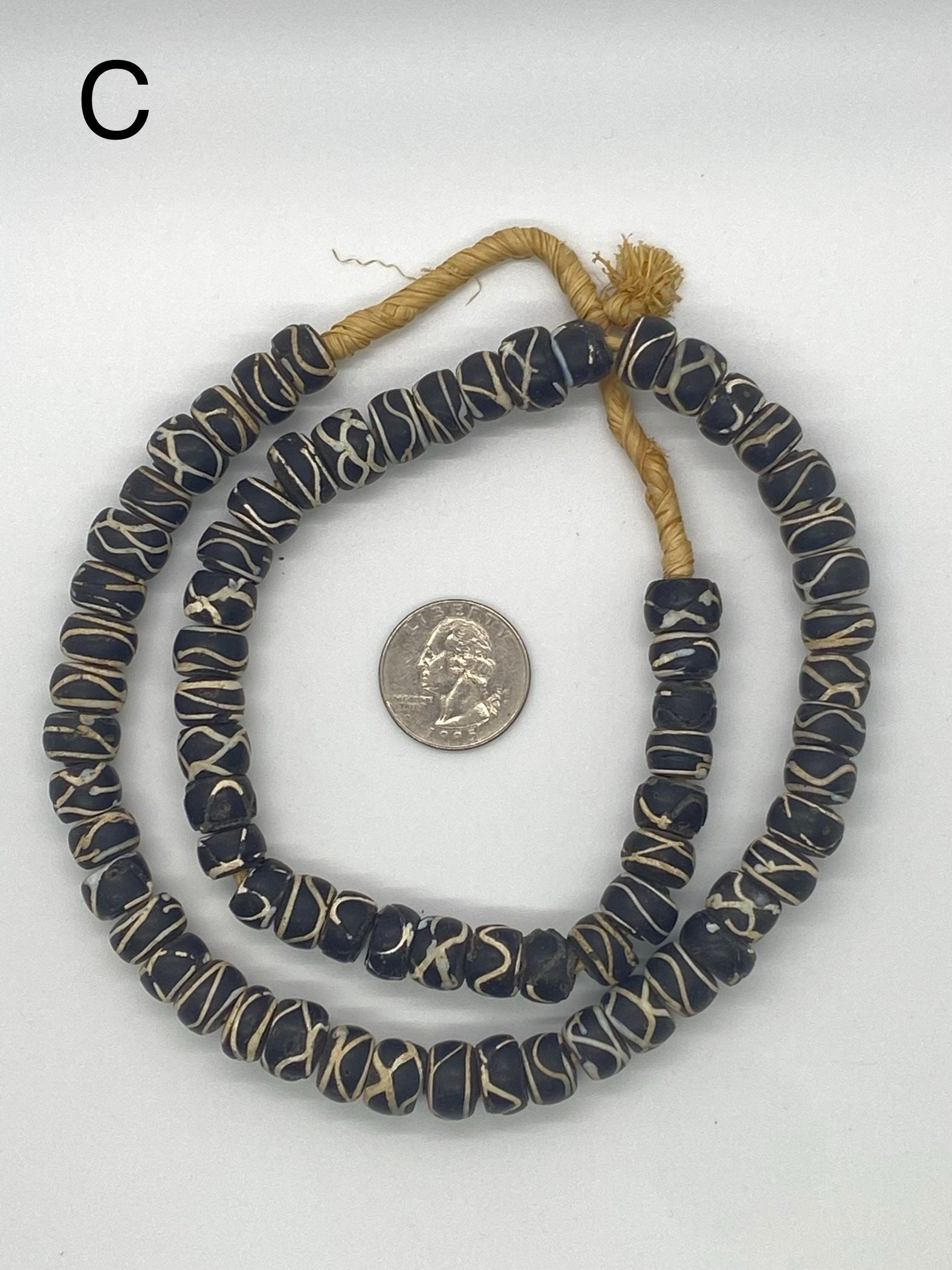 Antique Venetian Black and White Rattle Snake African Trade Bead Strand ...