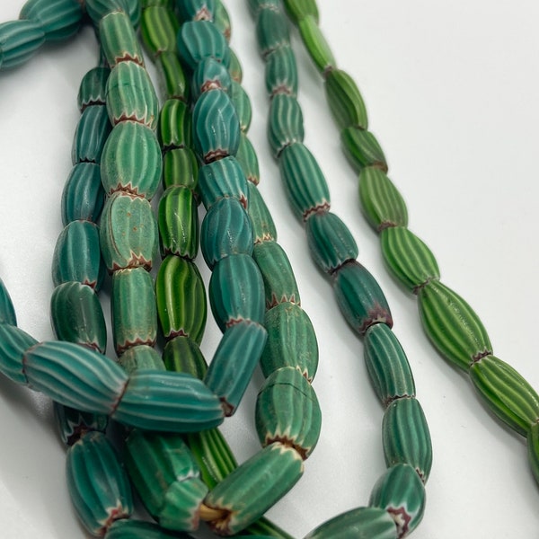 Old Antique Venetian Green Melon African Trade Beads Strand Watermelon Trade Beads Chevron Melon Glass Handmade 19th Century Striped Green