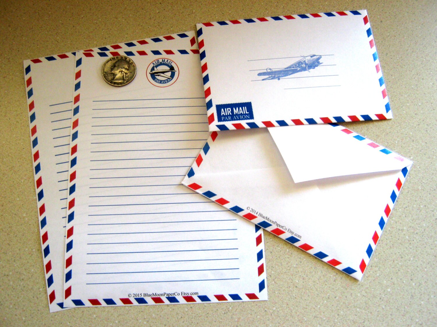 Ruled Air Mail Stationery with Envelope Digital Download Etsy